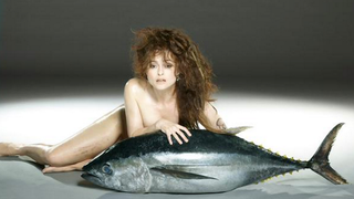 Illustration for article titled Naked Helena Bonham Carter Cuddles a Giant Dead Tuna Because Why Not
